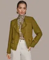 Donna Karan New York Fray Open Front Tweed Jacket In Green