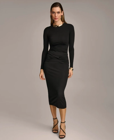 Donna Karan Women's Twist-front Knit Pull-on Pencil Skirt In Black