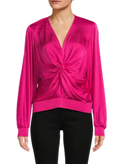 Donna Karan Women's Twisted Front Blouse In Magenta Pink