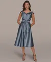 Donna Karan Belted Fit-and-flare Dress In Gray