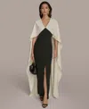 Donna Karan Women's V-neck Cape-overlay Dress In Black,cream
