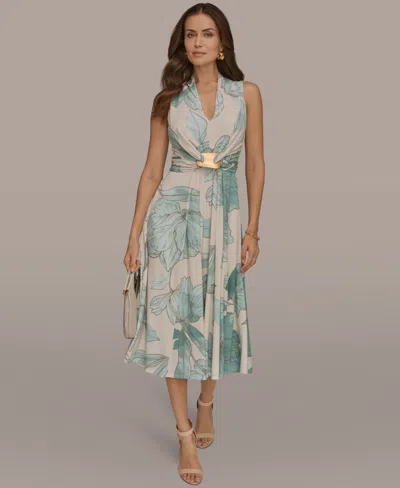 Donna Karan New York V-neck A-line Dress In Multi