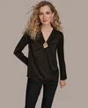 Donna Karan Women's V-neck Embellished Top In Black