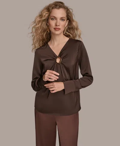 Donna Karan Women's V-neck Embellished Top In Brown