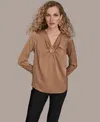 Donna Karan Women's V-neck Embellished Top In Brown