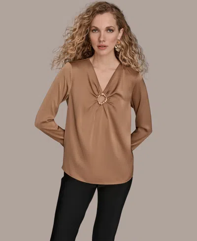 Donna Karan Women's V-neck Embellished Top In Brown