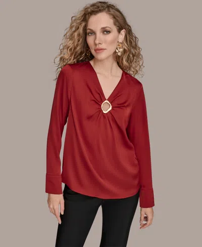 Donna Karan Women's V-neck Embellished Top In Red