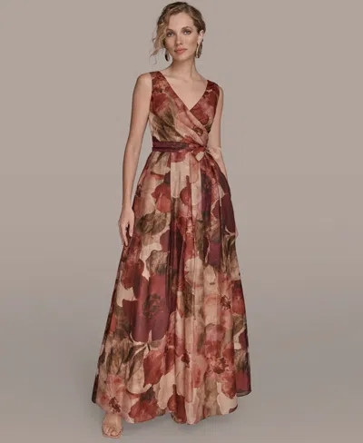 Donna Karan Women's V-neck Floral Ball Gown In Brown