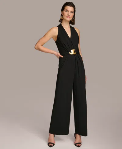 Donna Karan Women's V-neck Hardware Sleeveless Jumpsuit In Black