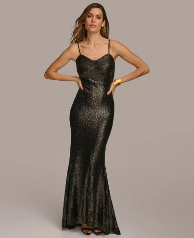Donna Karan Women's V-neck Sequin Gown In Black