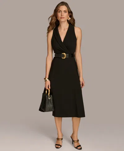 Donna Karan Women's V-neck Sleeveless Midi Dress In Black