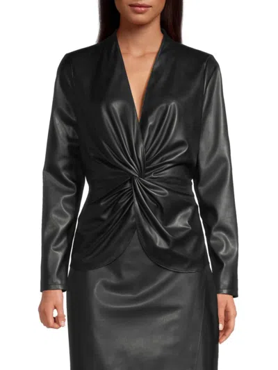 Donna Karan Women's Vintage Glam Vegan Leather Twist Front Top In Black