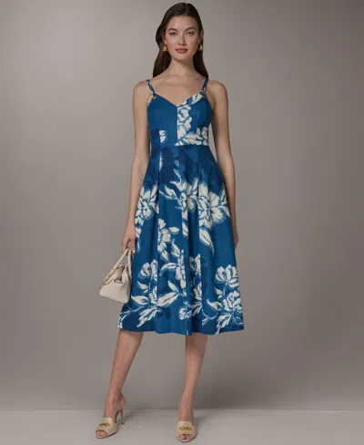 Donna Karan New York Sleeveless Linen Blend Midi Dress In Multi