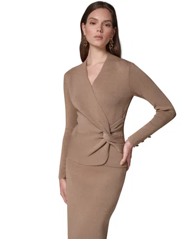 Donna Karan Women's V-neck Long-sleeve Fitted Sweater In Nude