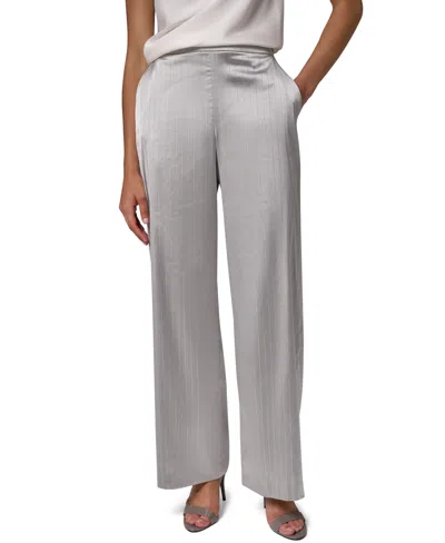 Donna Karan Women's Wide-leg Pull-on Metallic Satin Pants In Gray