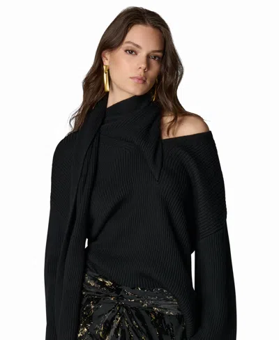 Donna Karan Women's Wide-sleeve Scarf-collar Sweater In Black