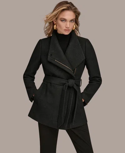 Donna Karan Women's Wing Collar Belted Coat In Black