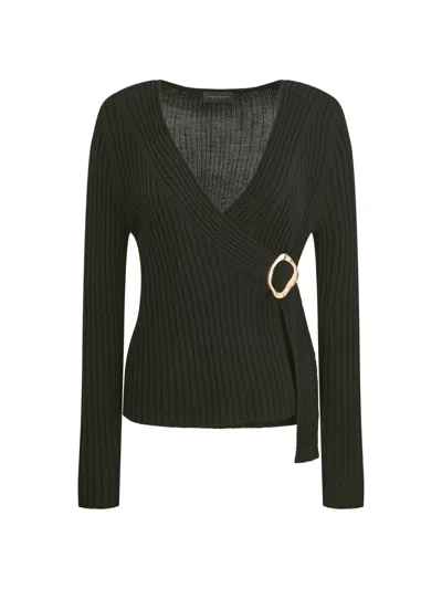 Donna Karan Women's Wool Rib-knit Tie-waist Cardigan In Black