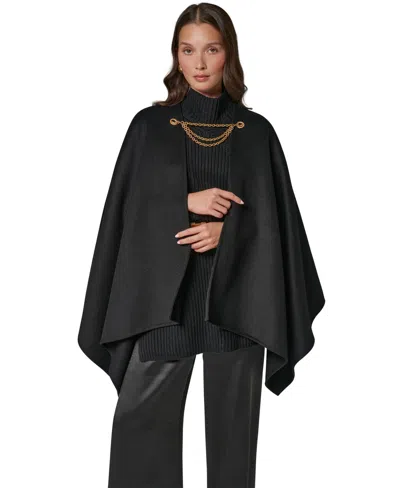Donna Karan Women's Wool-blend Chain-closure Cape Coat In Black