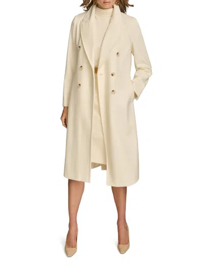 Donna Karan Women's Wool-blend Double-breasted Reefer Coat In White