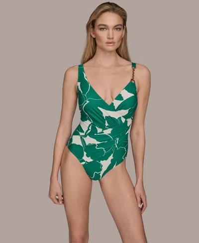 Donna Karan Women's Wrap Front One-piece Swimsuit In Green