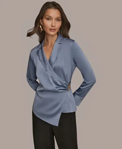 DONNA KARAN WOMEN'S WRAP LONG SLEEVE V-NECK TOP