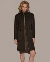 Donna Karan Women's Zip Front High Collared Coat In Brown