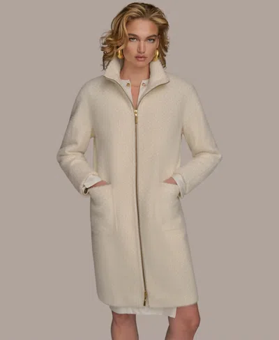 Donna Karan Women's Zip Front High Collared Coat In White