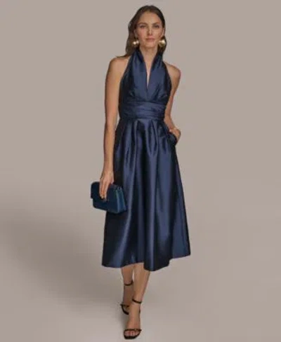Donna Karan Womens A Line Halter Midi Dress In Blue