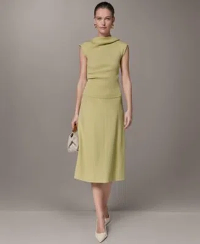 Donna Karan Womens Asymetrical Sweater Top Midi Sweater Skirt In Green