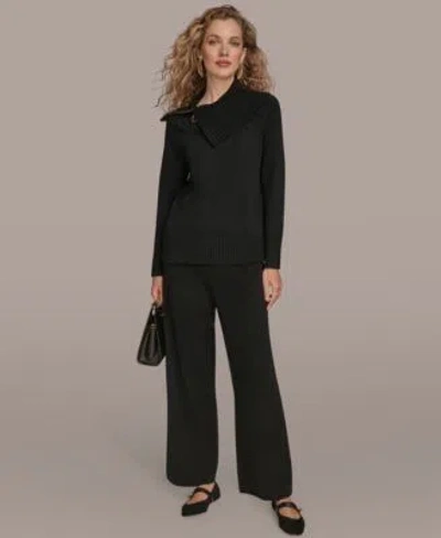 Donna Karan Womens Asymmetric Sweater Pull On Sweater Pants In Black