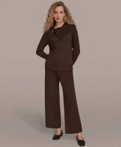 Donna Karan Womens Asymmetric Sweater Pull On Sweater Pants In Brown