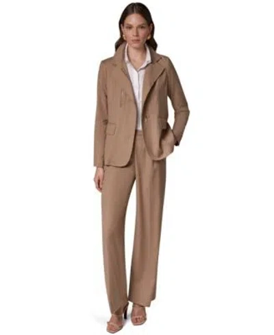 Donna Karan Womens Asymmetrical Zip Shoulder Padded Blazer Wide Leg Elastic Back Pants In Nude