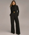 Donna Karan Womens Belted Blazer Pleat Front Wide Leg Pants In Black