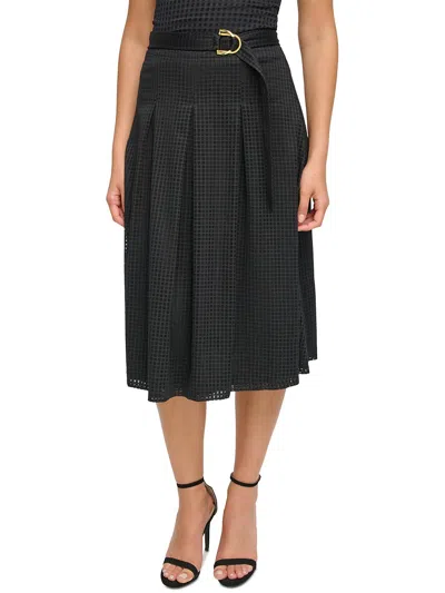 Donna Karan Womens Belted Burnout A-line Skirt In Black