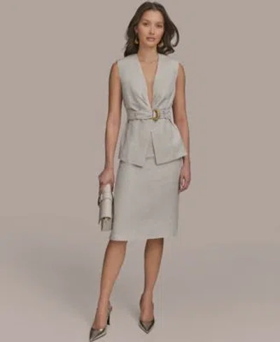 Donna Karan Womens Belted Linen Blend Vest Pencil Skirt In Flax