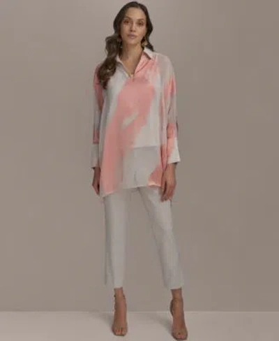 Donna Karan Womens Brushstroke Burnout Blouse Slim Leg Pants In Apricot Combo