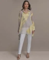 Donna Karan Womens Brushstroke Burnout Tunic Slim Leg Pants In Cream