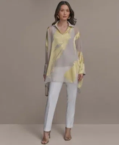 Donna Karan Womens Brushstroke Burnout Tunic Slim Leg Pants In Gray