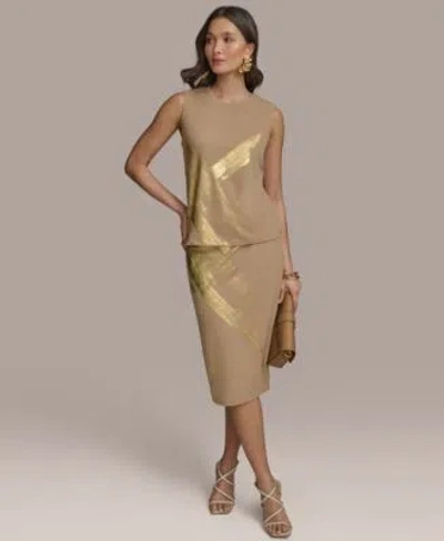Donna Karan Womens Brushstroke Print Top Pencil Skirt In Brown