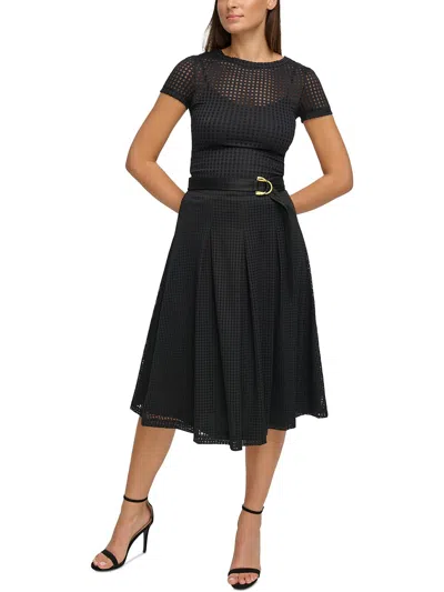 Donna Karan Womens Burnout Lattice Pullover Top In Black