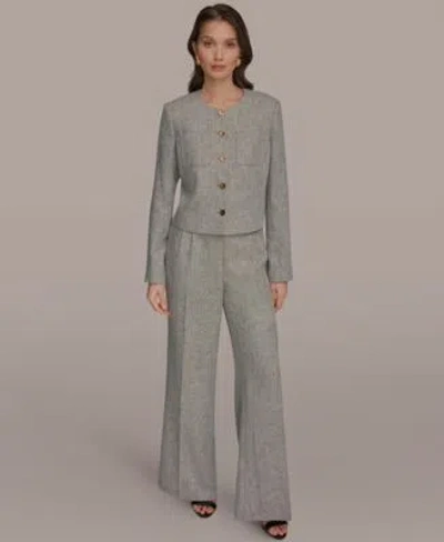 Donna Karan Womens Button Front Cropped Jacket High Waist Wide Leg Pants In Gray