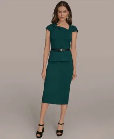 Donna Karan Womens Cap Sleeve Belted Sweater Pencil Skirt In Brown