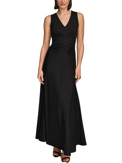 Donna Karan Womens Cascade Ruffle Sleeveless Evening Dress In Black