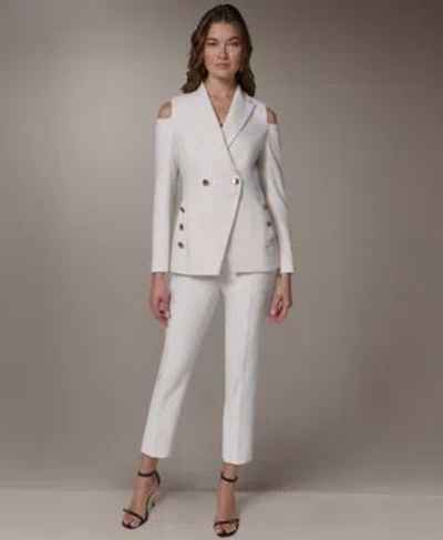 Donna Karan Womens Cold Shoulder Blazer Side Zip Pants In White