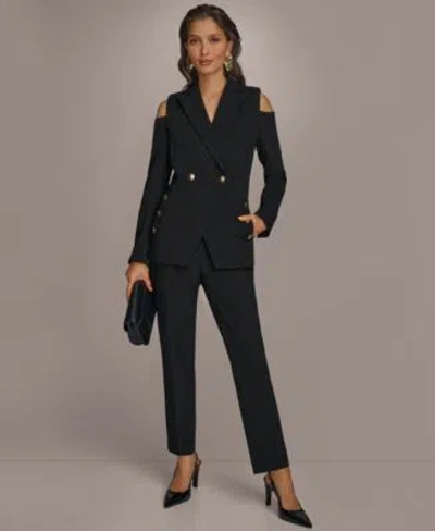 Donna Karan Womens Cold Shoulder Blazer Slim Leg Pants In Black