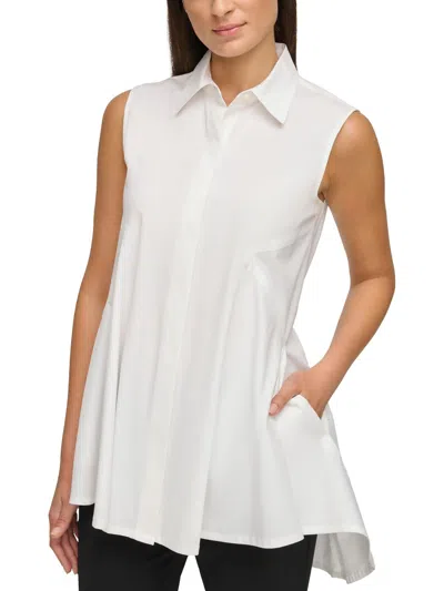 Donna Karan Womens Collar Tunic Top In White