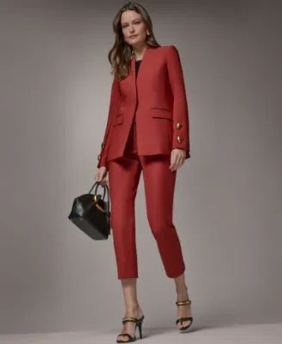 Donna Karan Womens Collarless Blazer Mid Rise Slim Pants In Red