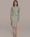 Donna Karan Womens Collarless Tweed Jacket Pencil Skirt In Green