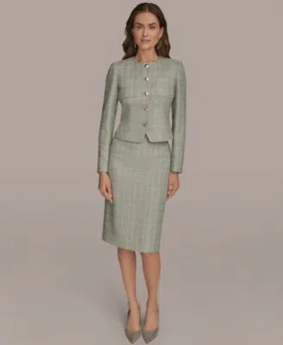 Donna Karan Womens Collarless Tweed Jacket Pencil Skirt
